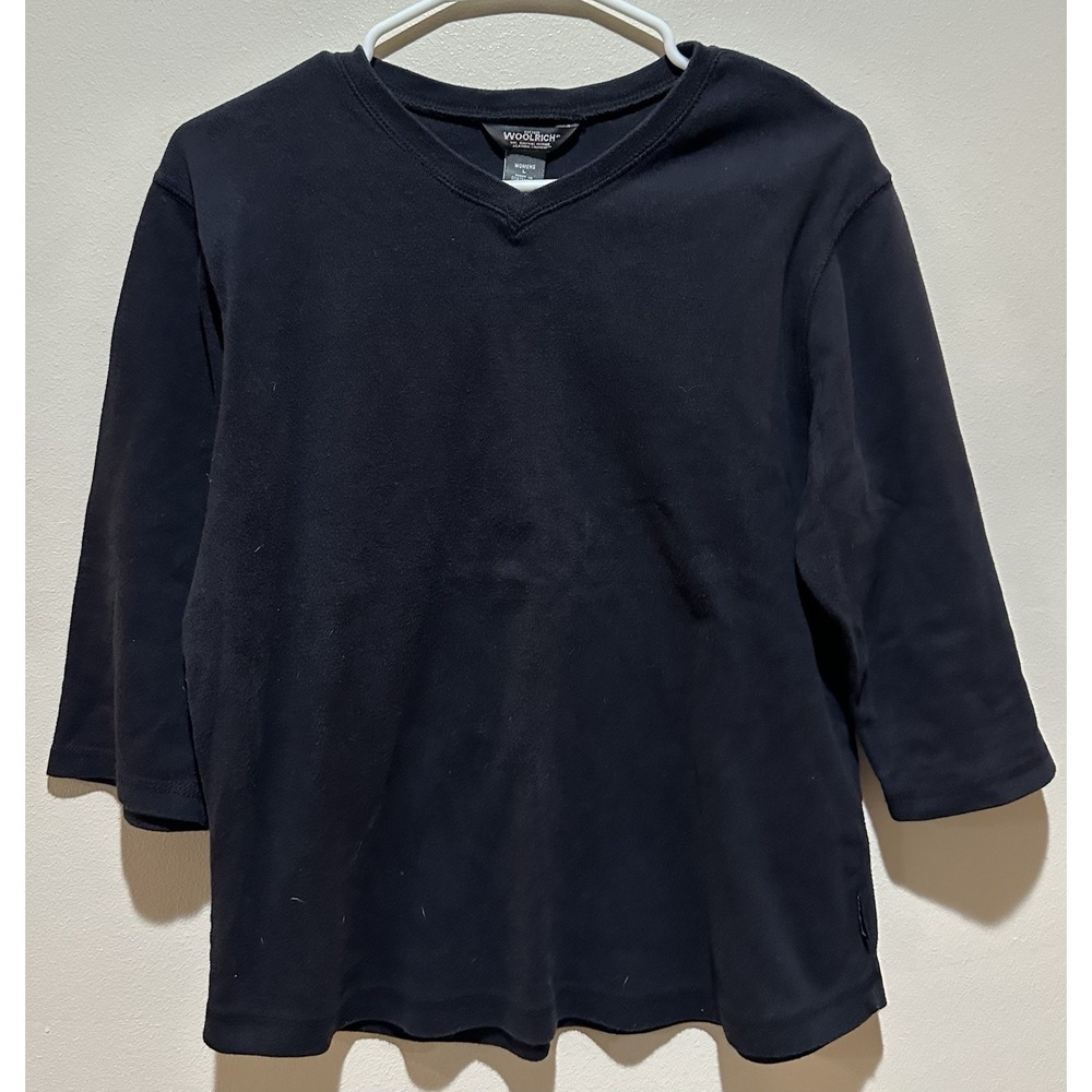 Woolrich Women's V- Neck Raglan Sleeve Cotton Shirt Size Large - Black - Picture 1 of 5